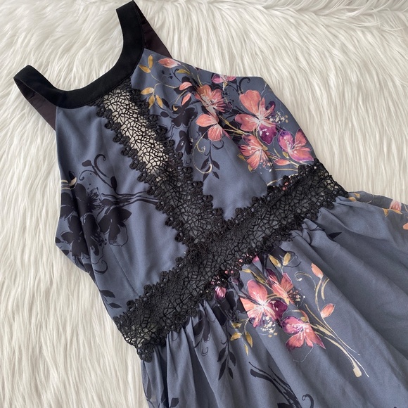 Little Mistress Floral Midi Dress in Gray and Pink - Picture 2 of 5